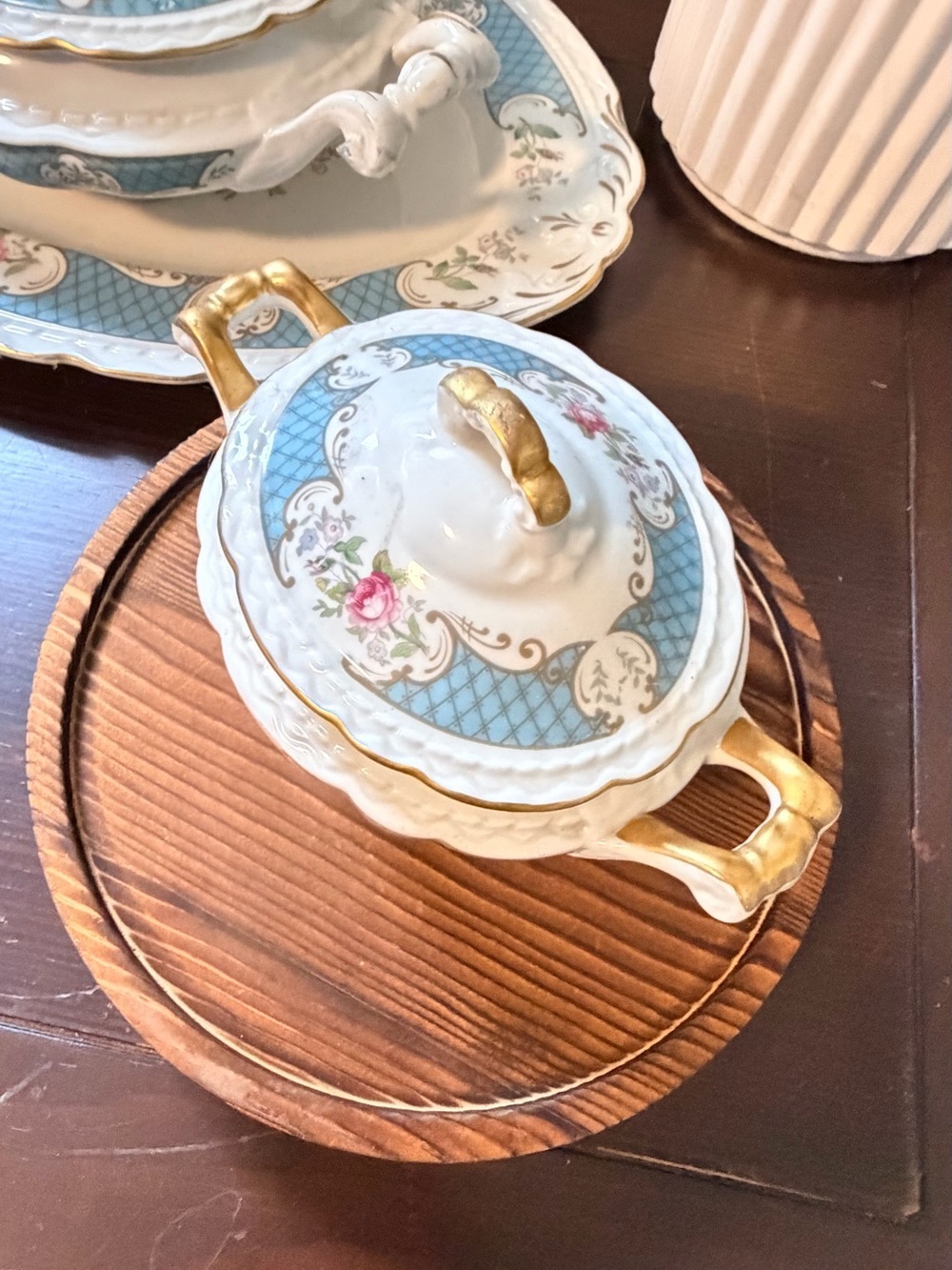Vintage Royal Jackson / Myott Porcelain Serving Set - 3 Pieces (Blue Floral) - Picture 8 of 16